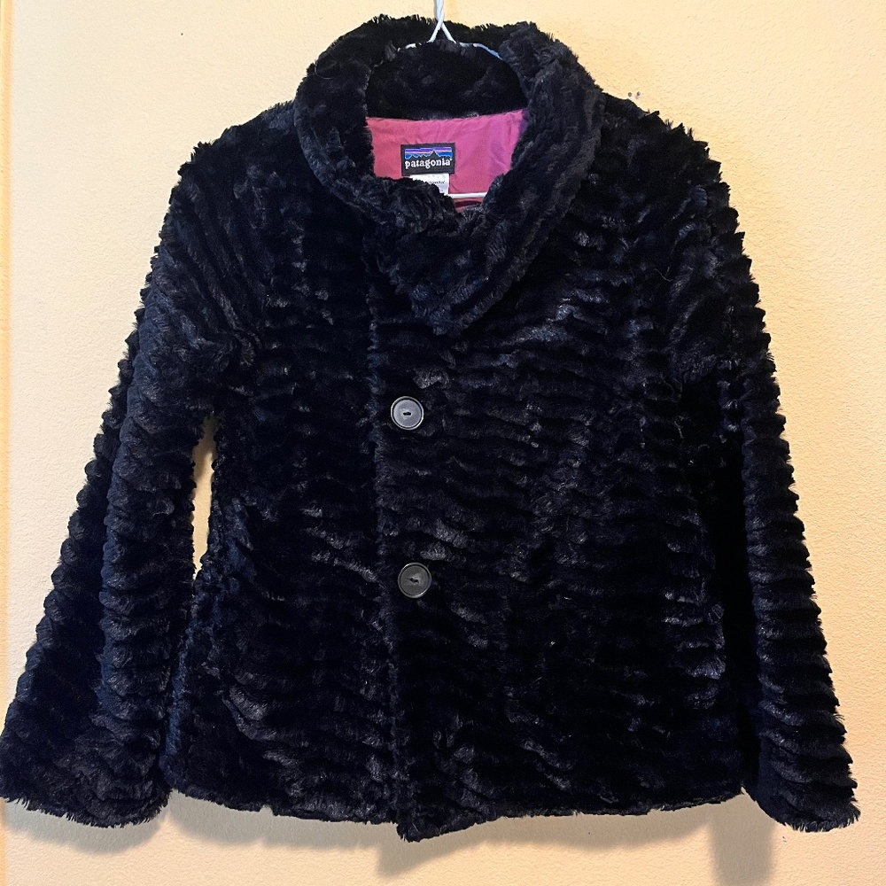Patagonia Girls Black Faux Fur Coat